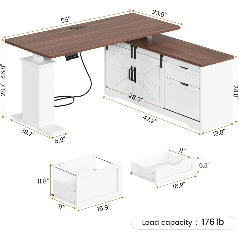 Farmhouse L Shaped Standing Desk 55 Inch Adjustable Corner Office Desk