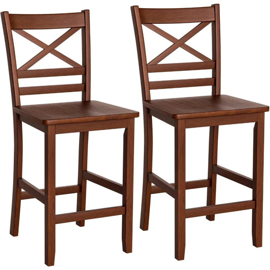 Bar Stools Set of 2 Antique Kitchen Counter Height Chairs Rubberwood