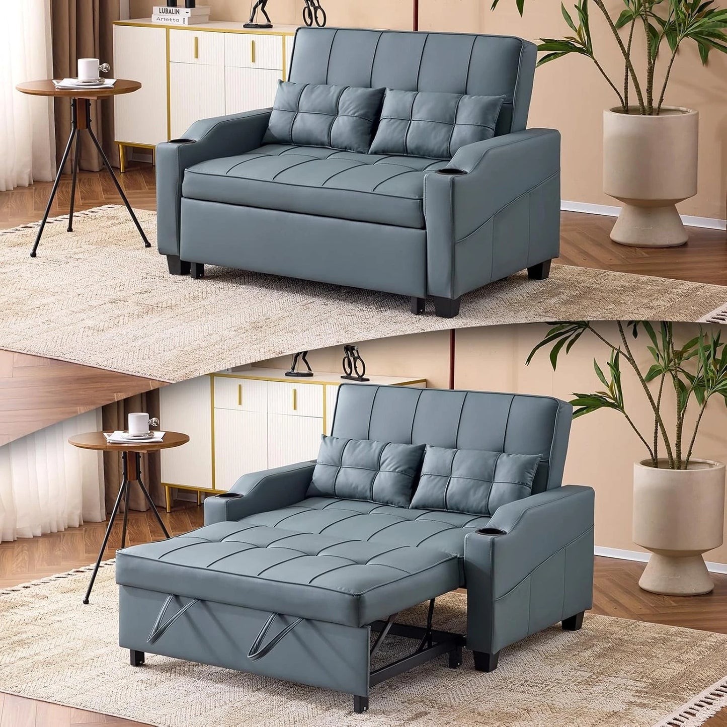 Ljustra Convertible Loveseat Sleeper Sofa Bed with USB Ports and Cup Holders