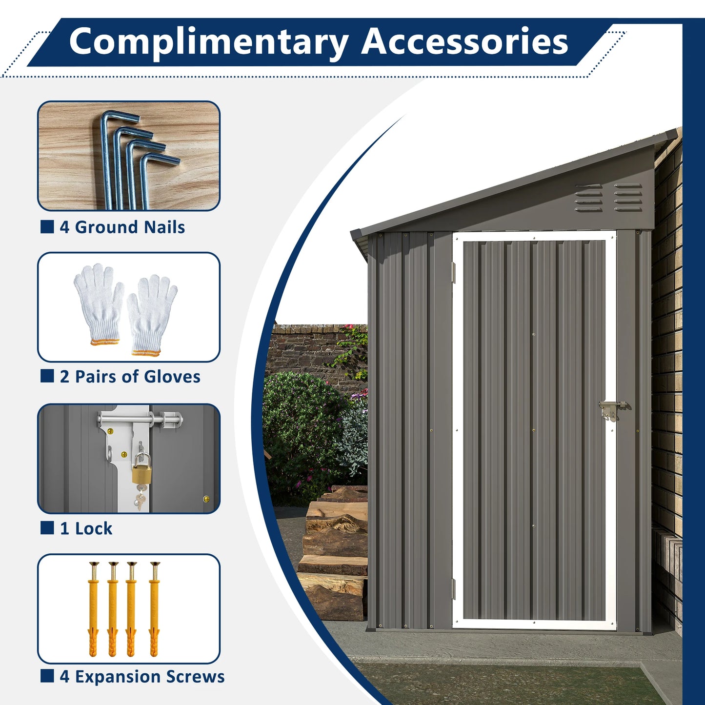 Ljustra 4x8 Metal Outdoor Storage Shed Waterproof Garden Cabinet