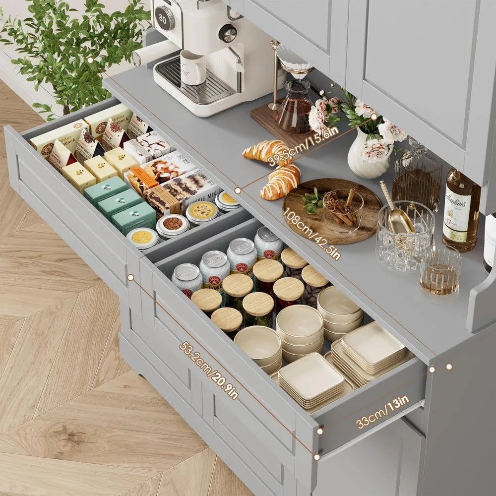 74 Inch Tall Kitchen Pantry Cabinet with 6 Doors and 2 Drawers