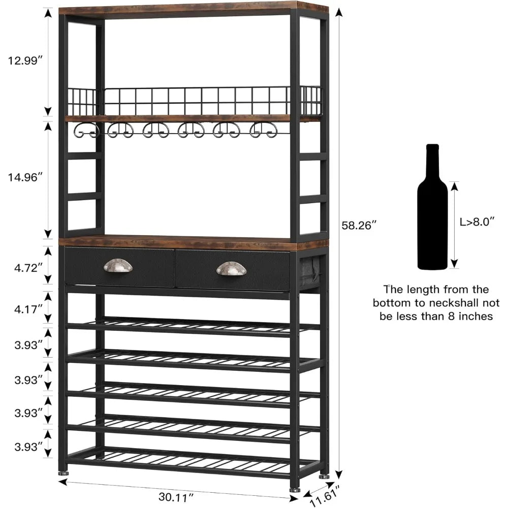 Bar Cabinet with Storage Wine Rack Freestanding 6-Tier Home Bar Furniture