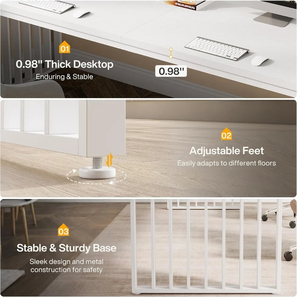 78 Inch Computer Desk Extra Long 2 Person Writing Table Industrial Style