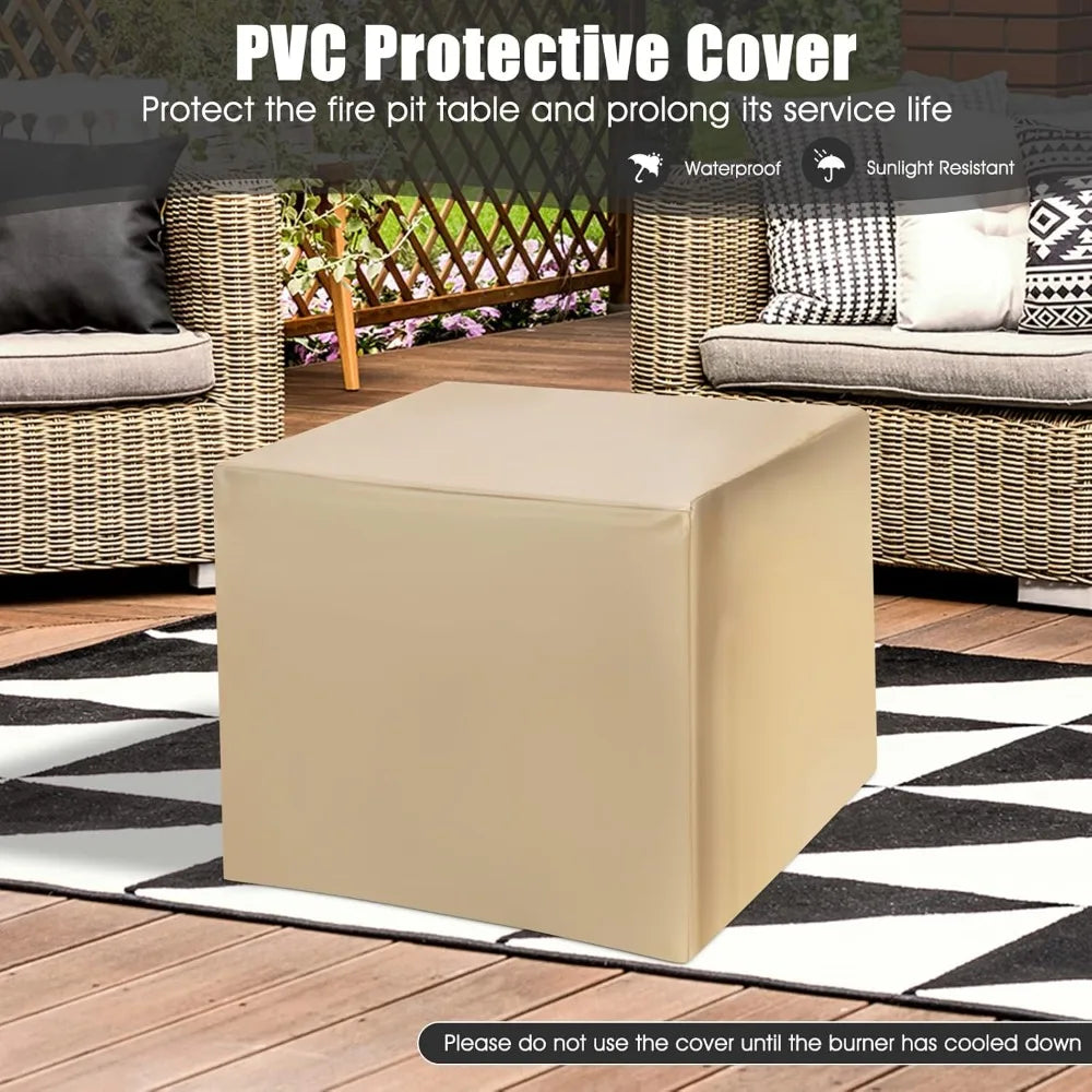 28 Inch Square Patio Fire Pit Table 40000 BTU Gas Fire Table with Lid