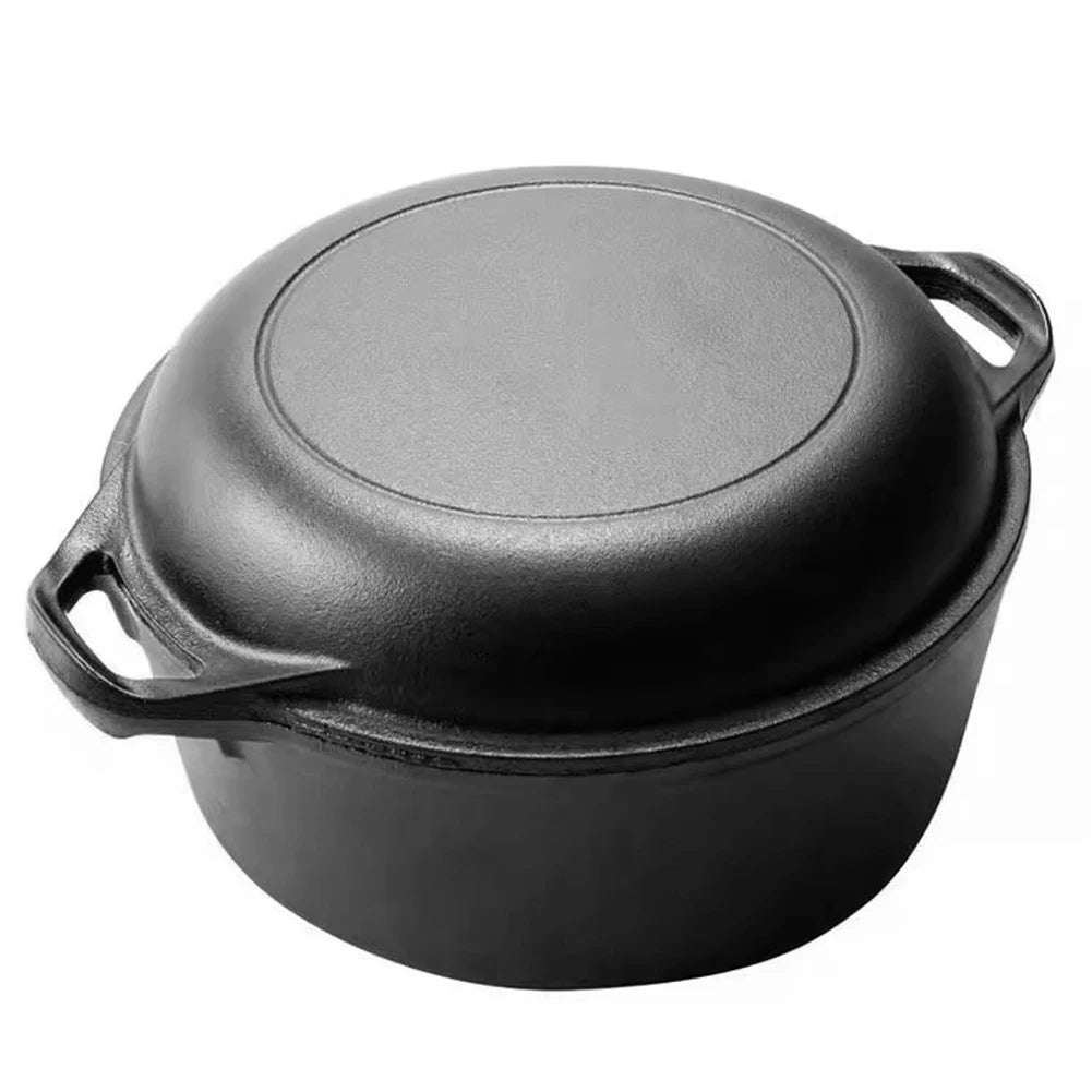 2 in 1 Cast Iron Dutch Oven Skillet Pot Set for Baking Camping BBQ