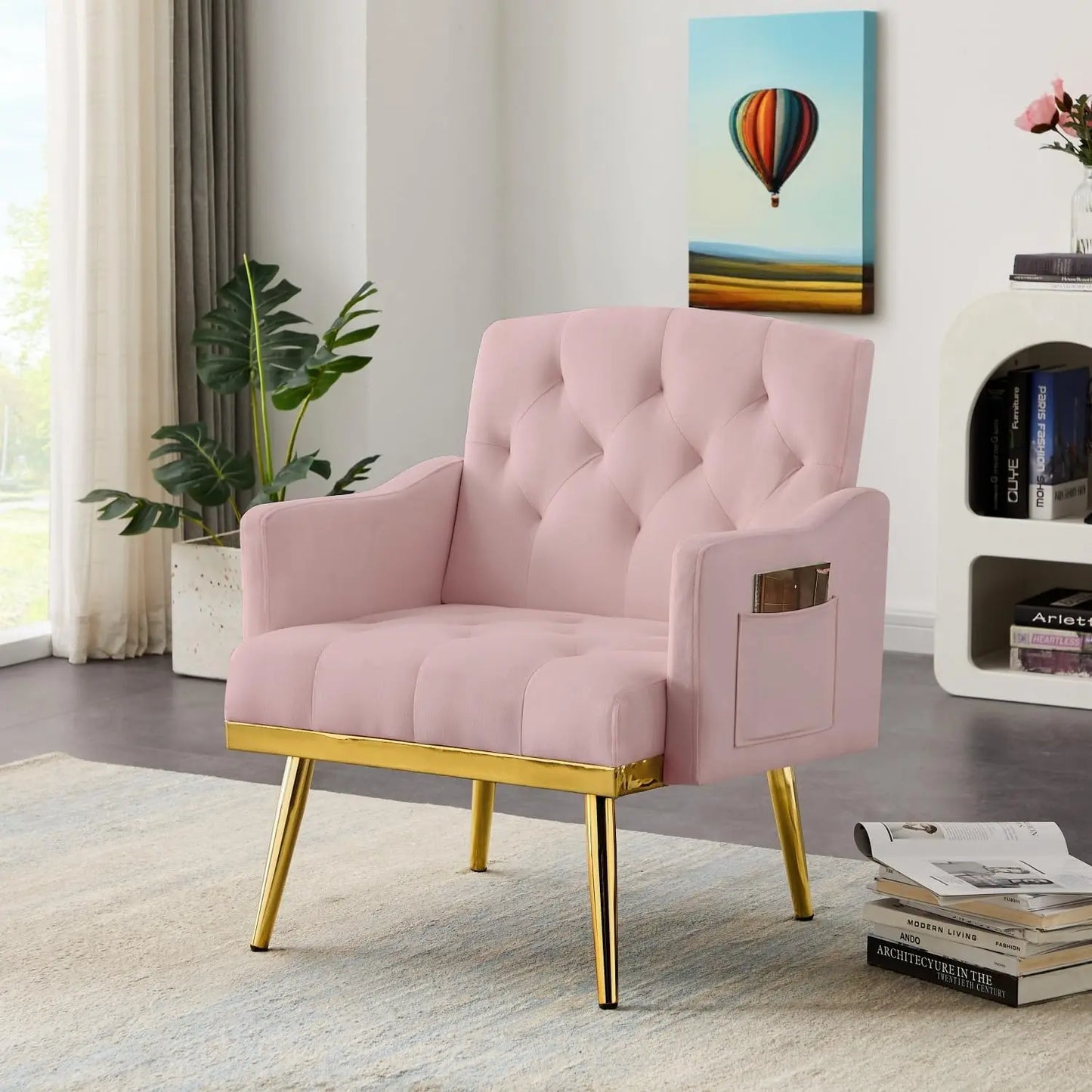 Modern Accent Chair Velvet Armchair Gold Metal Legs Living Room Sofa