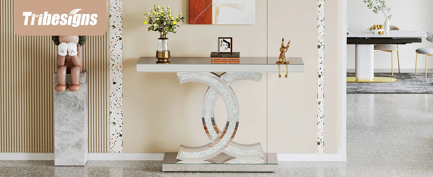 Ljustra Modern 39-Inch Console Table Faux Marble Gold Metal Legs