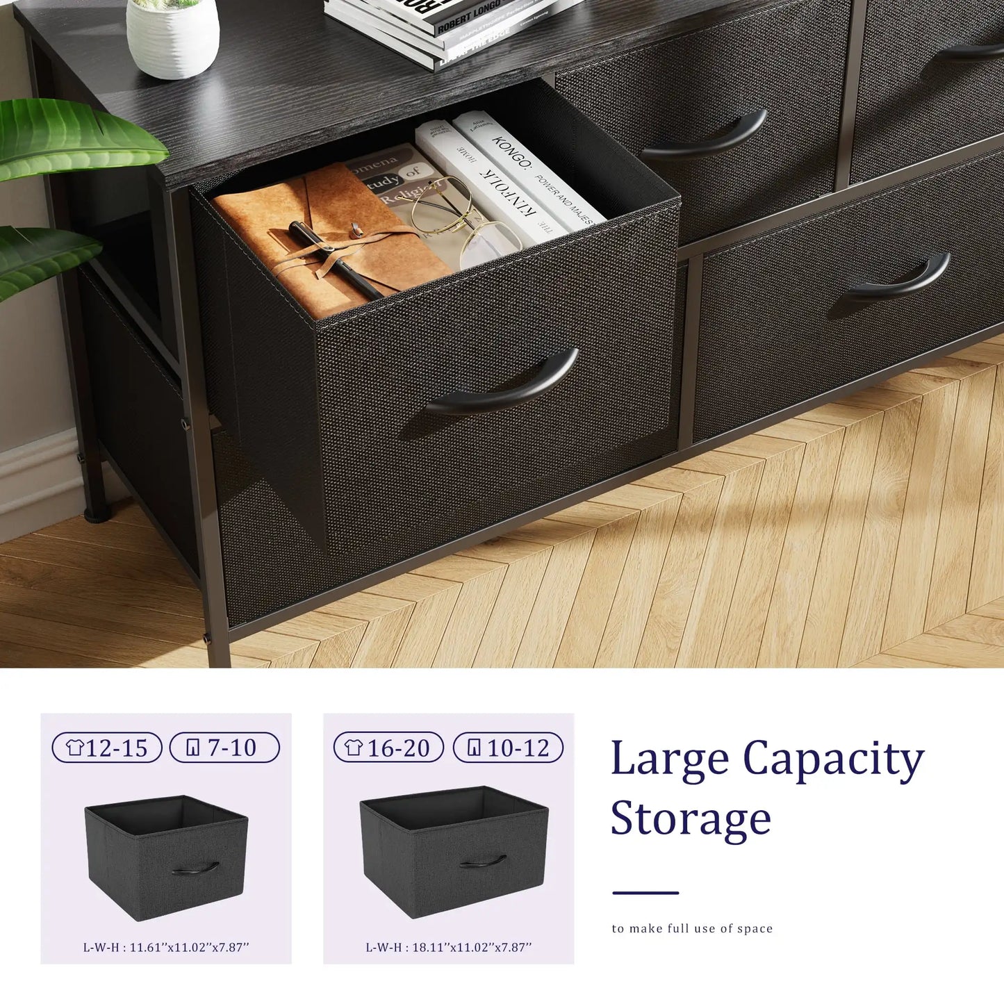 5 Drawer Wide Storage Dresser Chest of Drawers Fabric Organizer