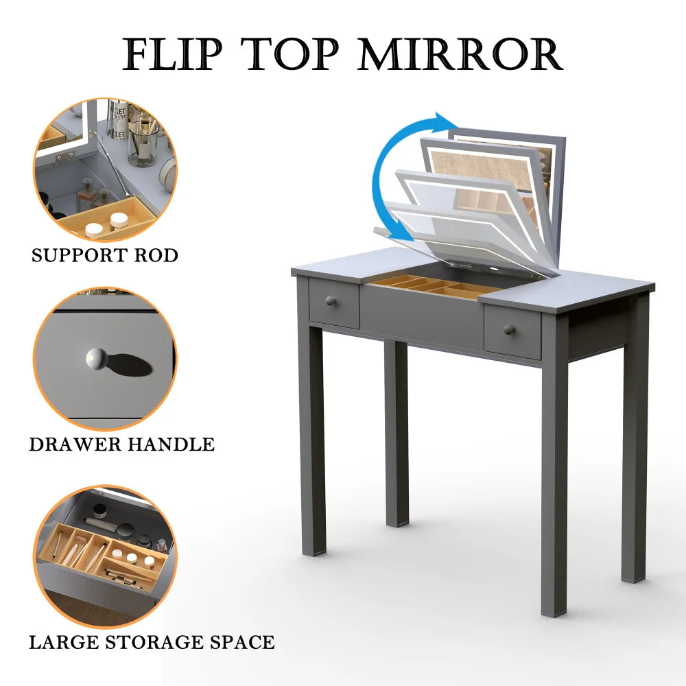 Elegant Black Vanity Table with LED Mirror and Jewelry Storage