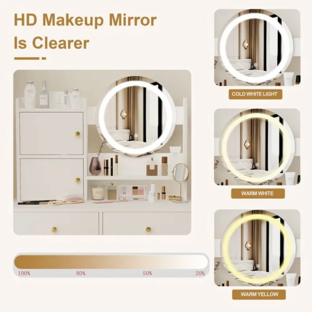 Ljustra Vanity Desk with Mirror Lights Adjustable Brightness Makeup Table