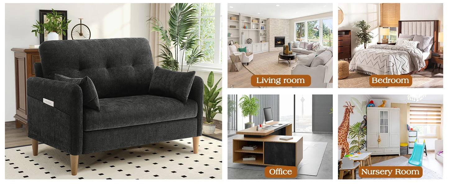 Ljustra 47 Inch Small Sofa Couch Comfy Chenille Love Seat for Living Room