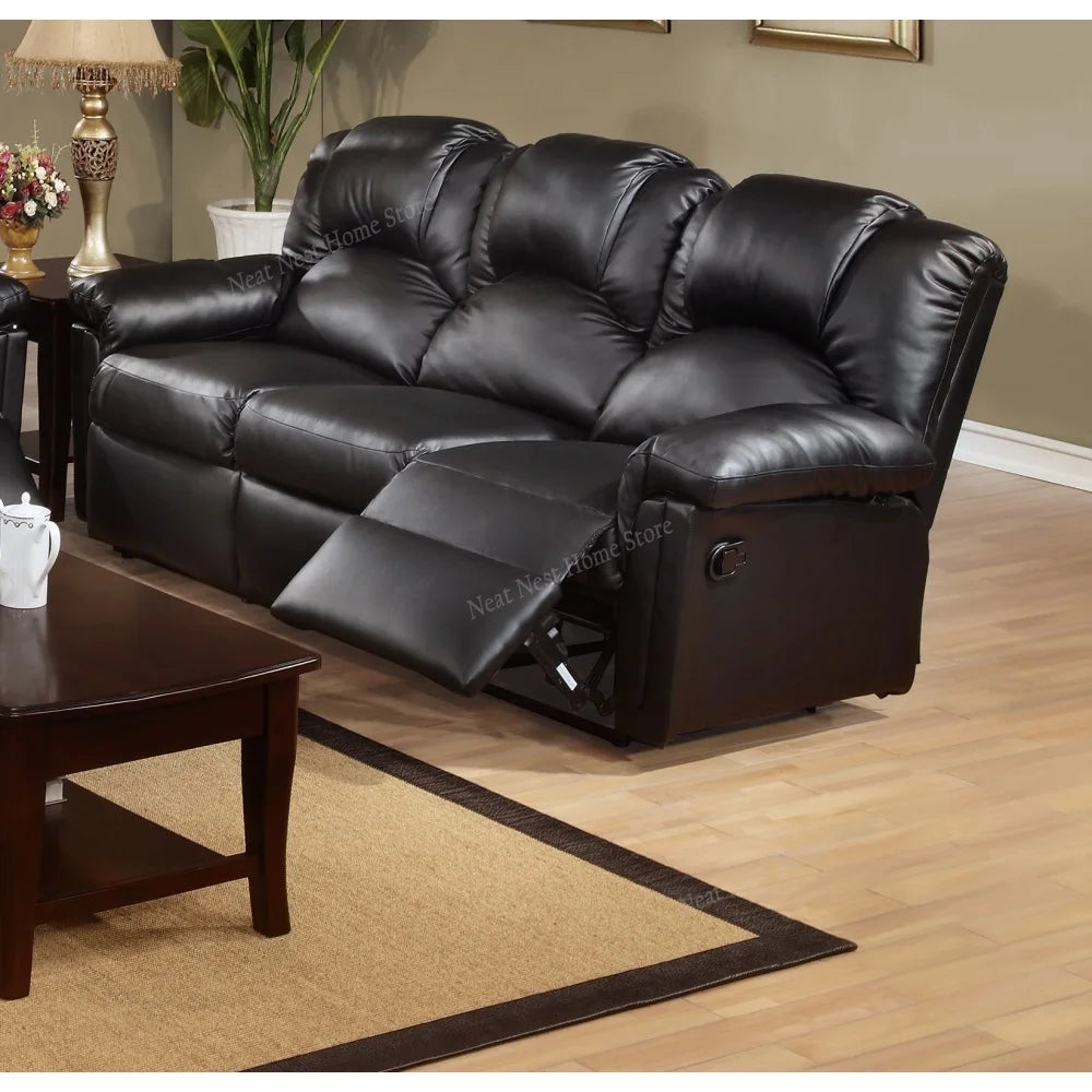 Ljustra Contemporary Motion Sofa Black Faux Leather Couch Living Room