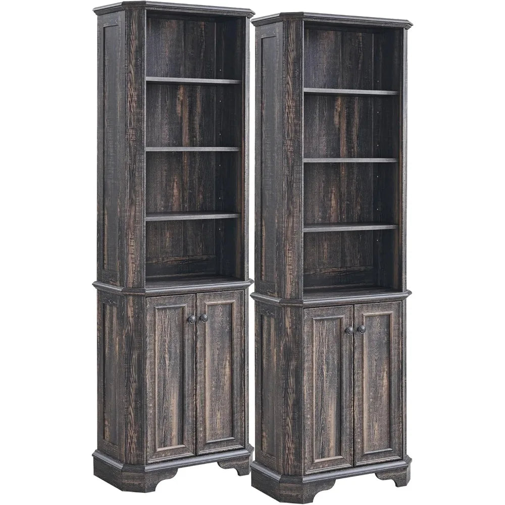 6-Tier Farmhouse Bookshelf Set of 2 with Storage Adjustable Shelves