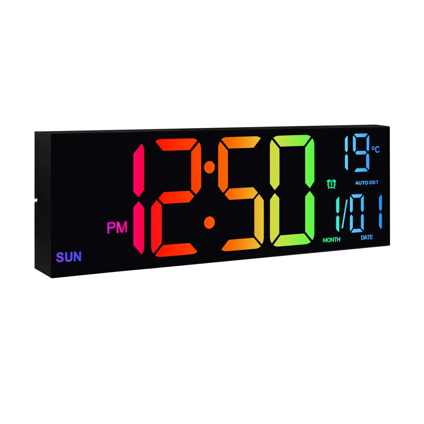 Large Digital Wall Clock with Remote RGB Display Alarm Temperature