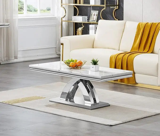 Modern Faux Marble Coffee Table Rectangular Living Room Center Table