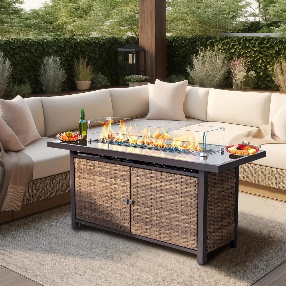 52 Inch Outdoor Propane Gas Fire Pit Table with Glass Wind Guard