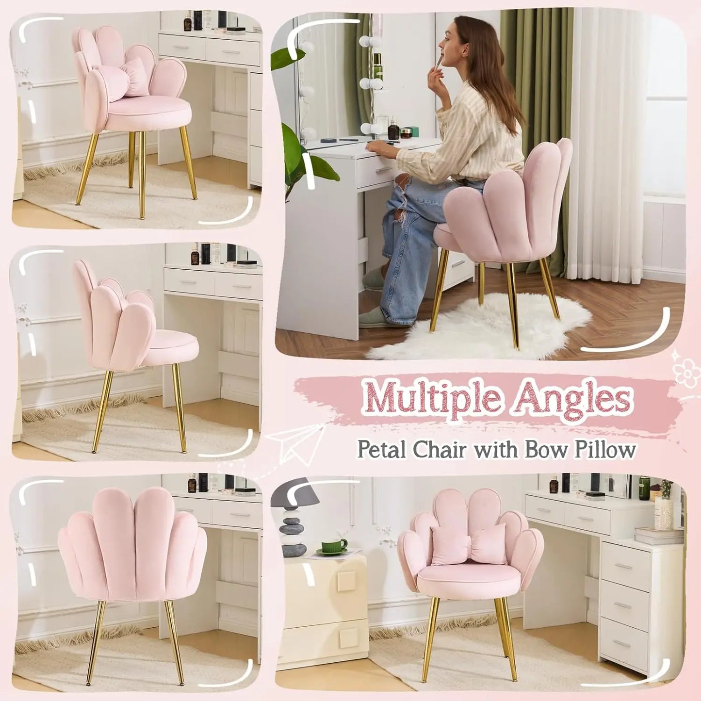 Petal Makeup Vanity Chair Cute Girls Desk Chair Modern Accent Chair