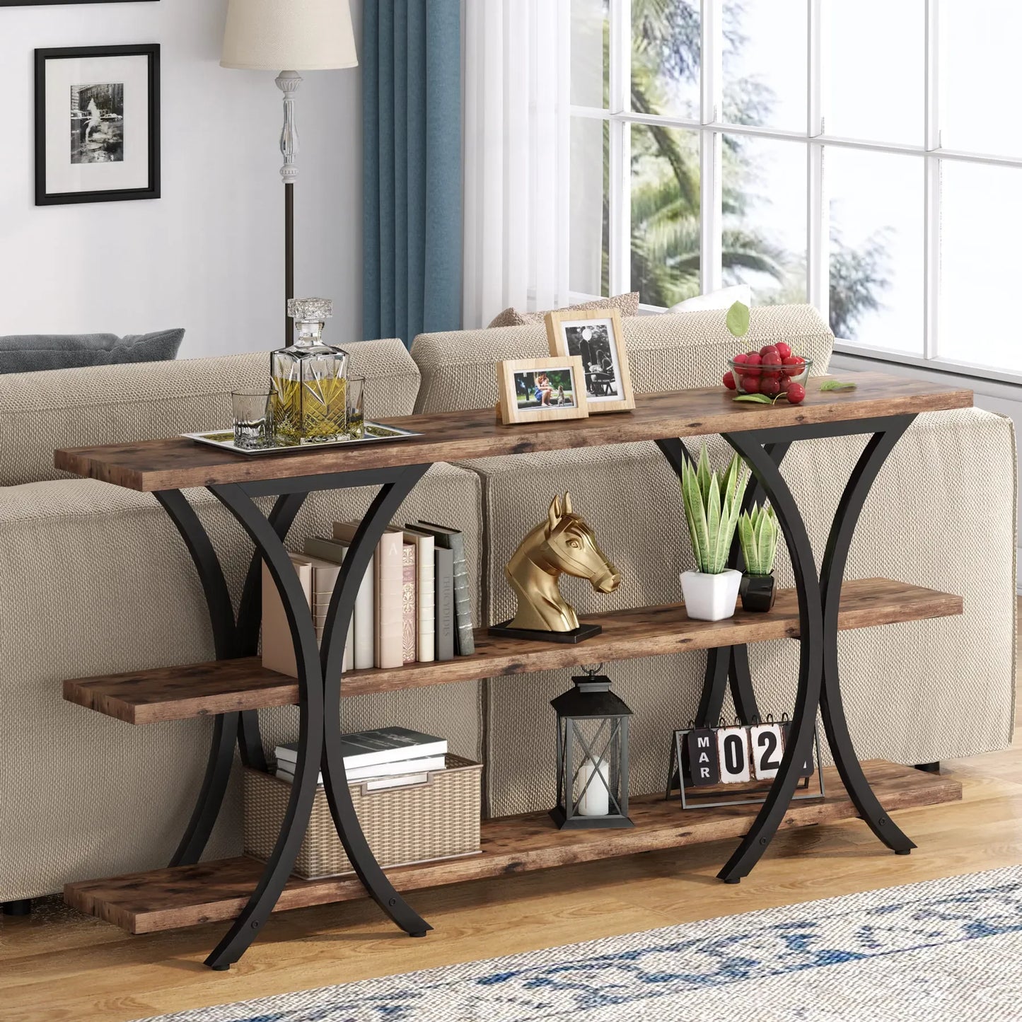 Ljustra 70.8 Inch Narrow Console Table Long Entry Table with 3 Shelves