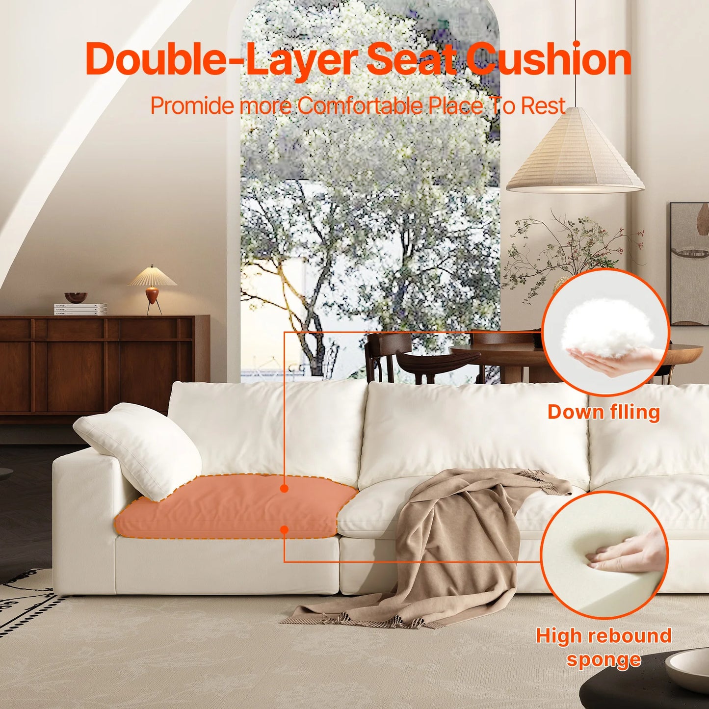 U-Shaped Cloud Couch Down-Filled Modern Modular Sectional Sofa Living Room