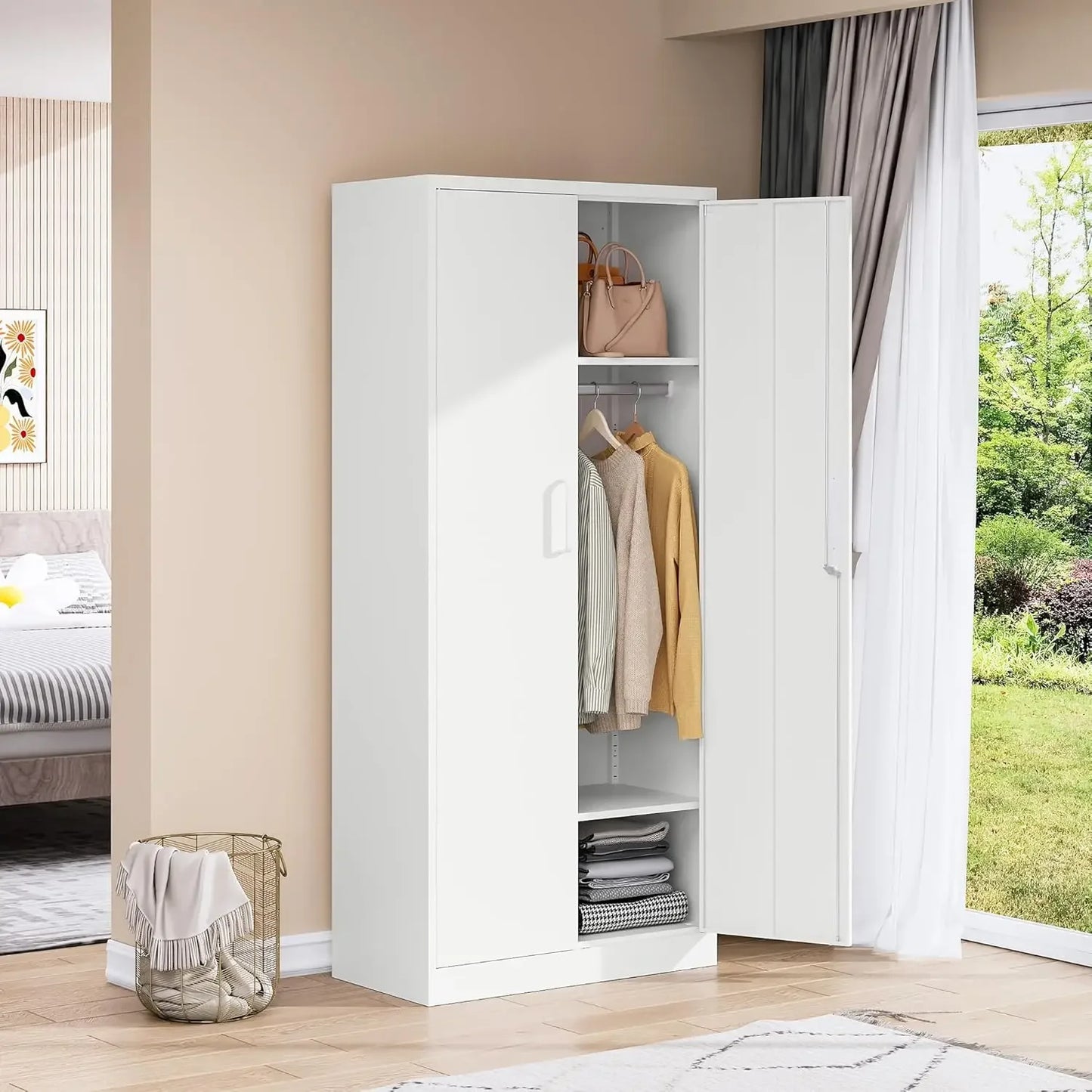 Ljustra Metal Wardrobe Closet Cabinet Armoire Storage with Drawer