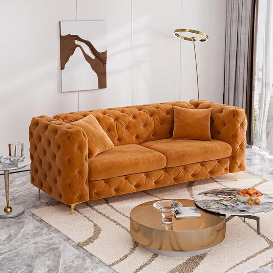 75 Inch Velvet Sofa Couch Mid Century Modern Tufted Button High Armrest