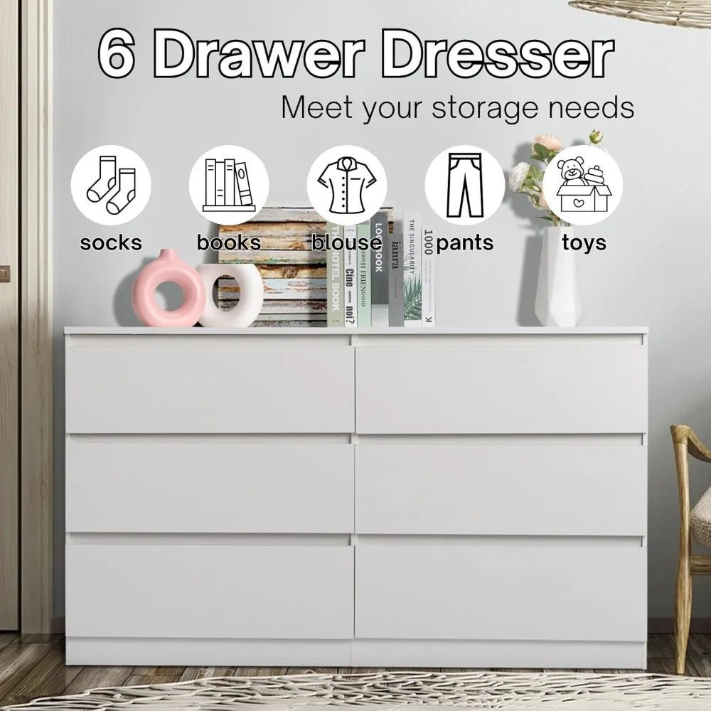 6 Drawer Dresser Modern Chest of Drawers Bedroom Storage Furniture