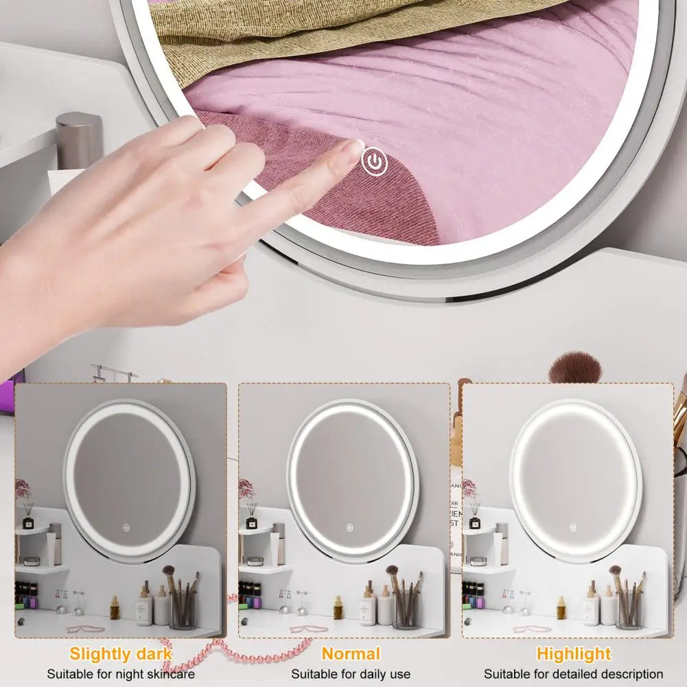Bedroom Makeup Vanity Desk with LED Mirror Storage Shelves