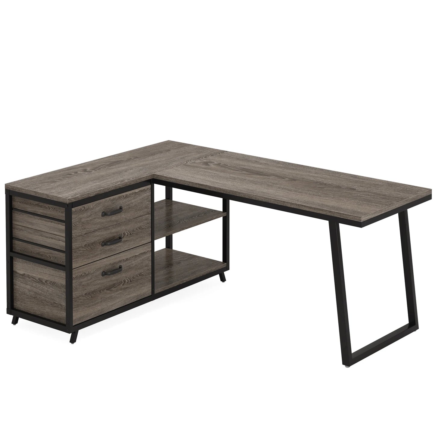 Ljustra L-Shaped Computer Desk with 3 Drawers Reversible Corner Desk
