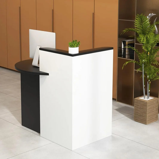 Reception Desk Front Counter Desk with Lockable Drawer and Adjustable Shelf