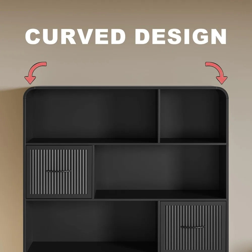 70 Inch Tall Bookshelf Modern 5 Tier Bookcase with Drawers and Bins