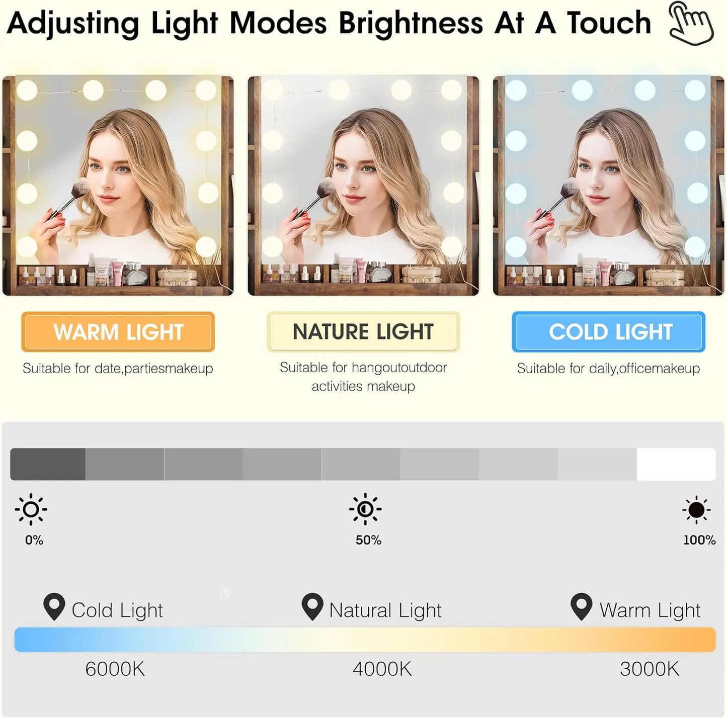 Makeup Vanity Table with Lighted Mirror and Storage 3 Lighting Modes