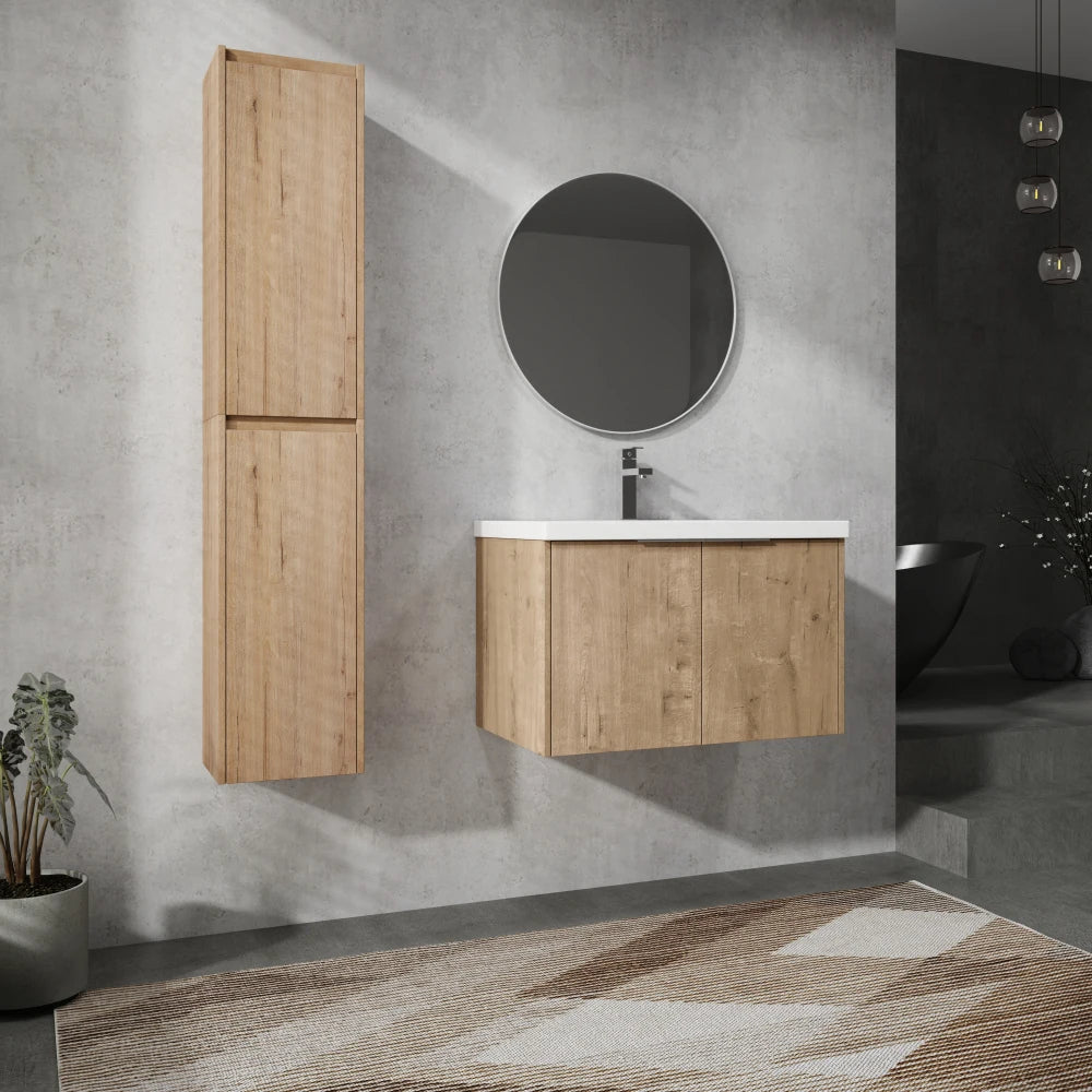 30 Inch Wall Mounted Bathroom Vanity With Sink and Side Cabinet