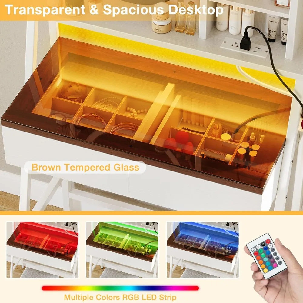 Ljustra Vanity Desk with Mirror and Lights Makeup Storage 2 Drawers