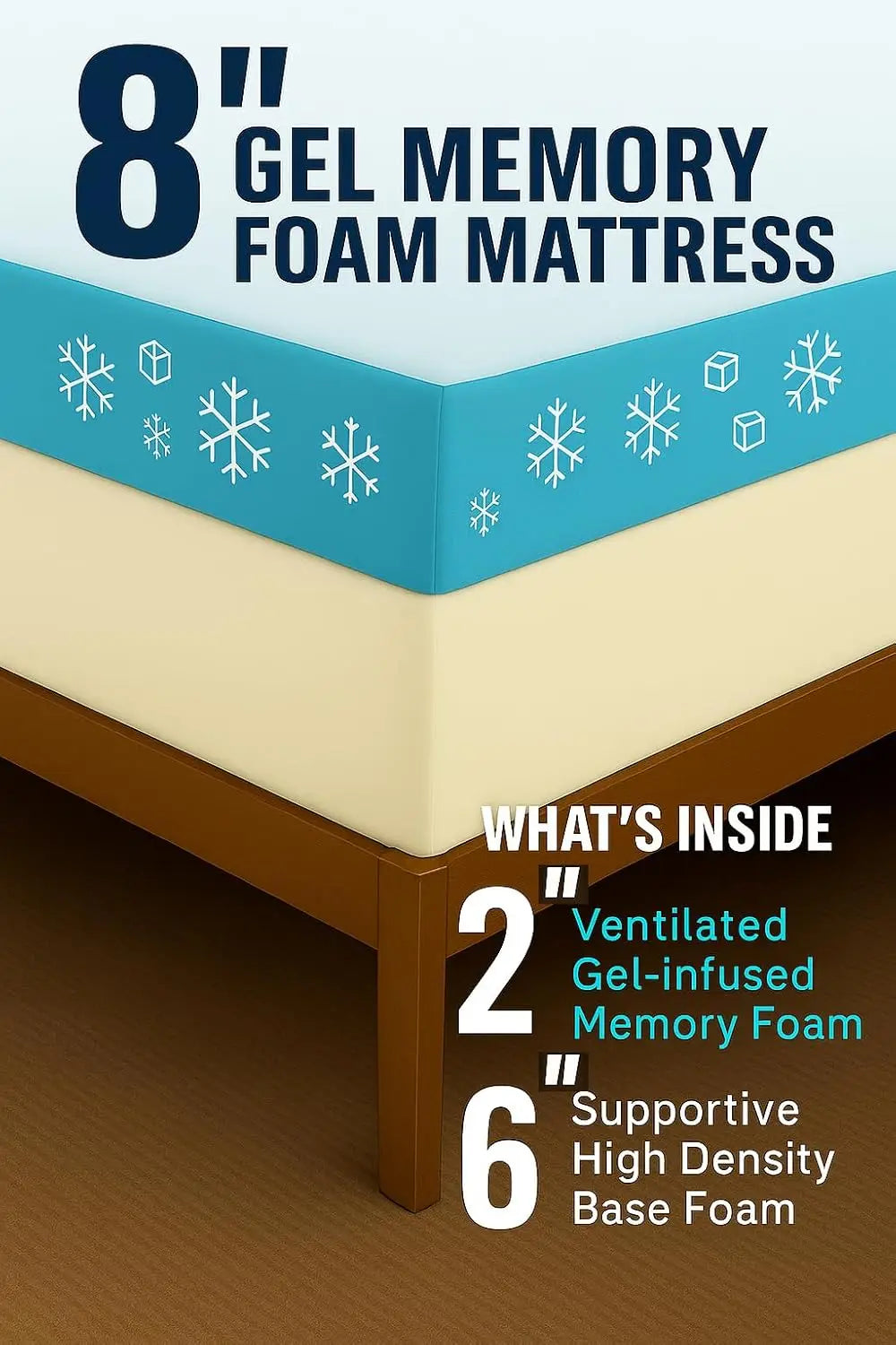 Ljustra Gel-Infused Memory Foam Mattress 8 Inch Medium Firm