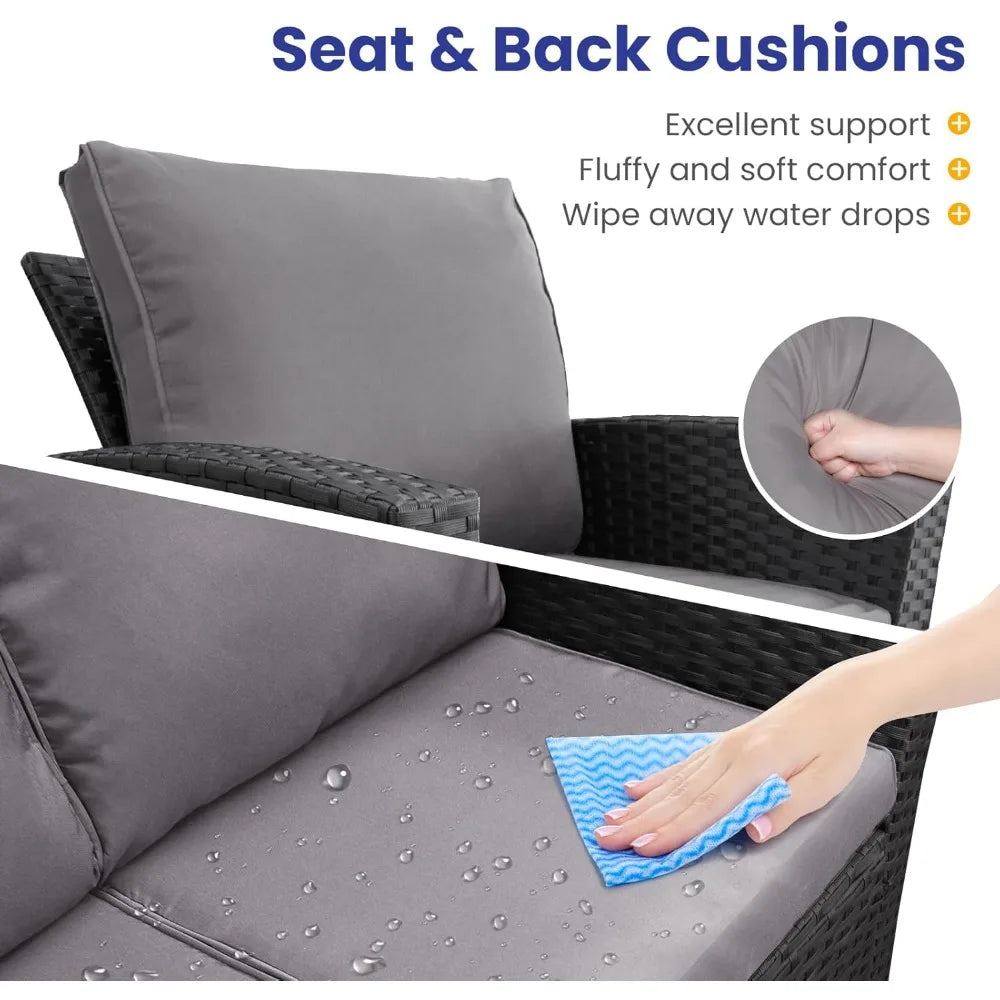 4 Piece Wicker Outdoor Patio Furniture Set Sectional Sofa with Table