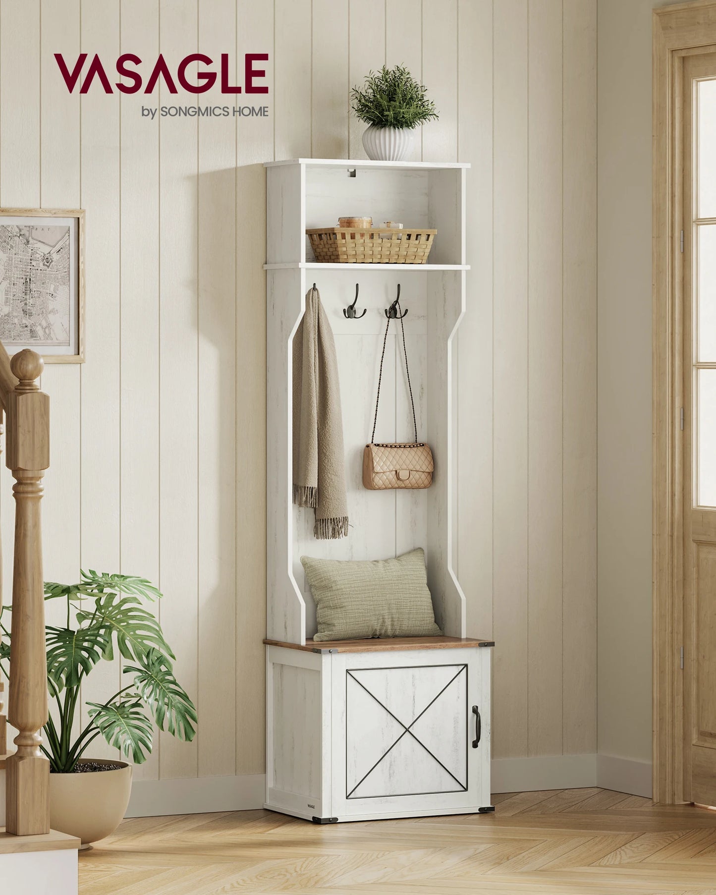VASAGLE Hall Tree with Bench Shoe Storage Coat Rack Entryway Furniture
