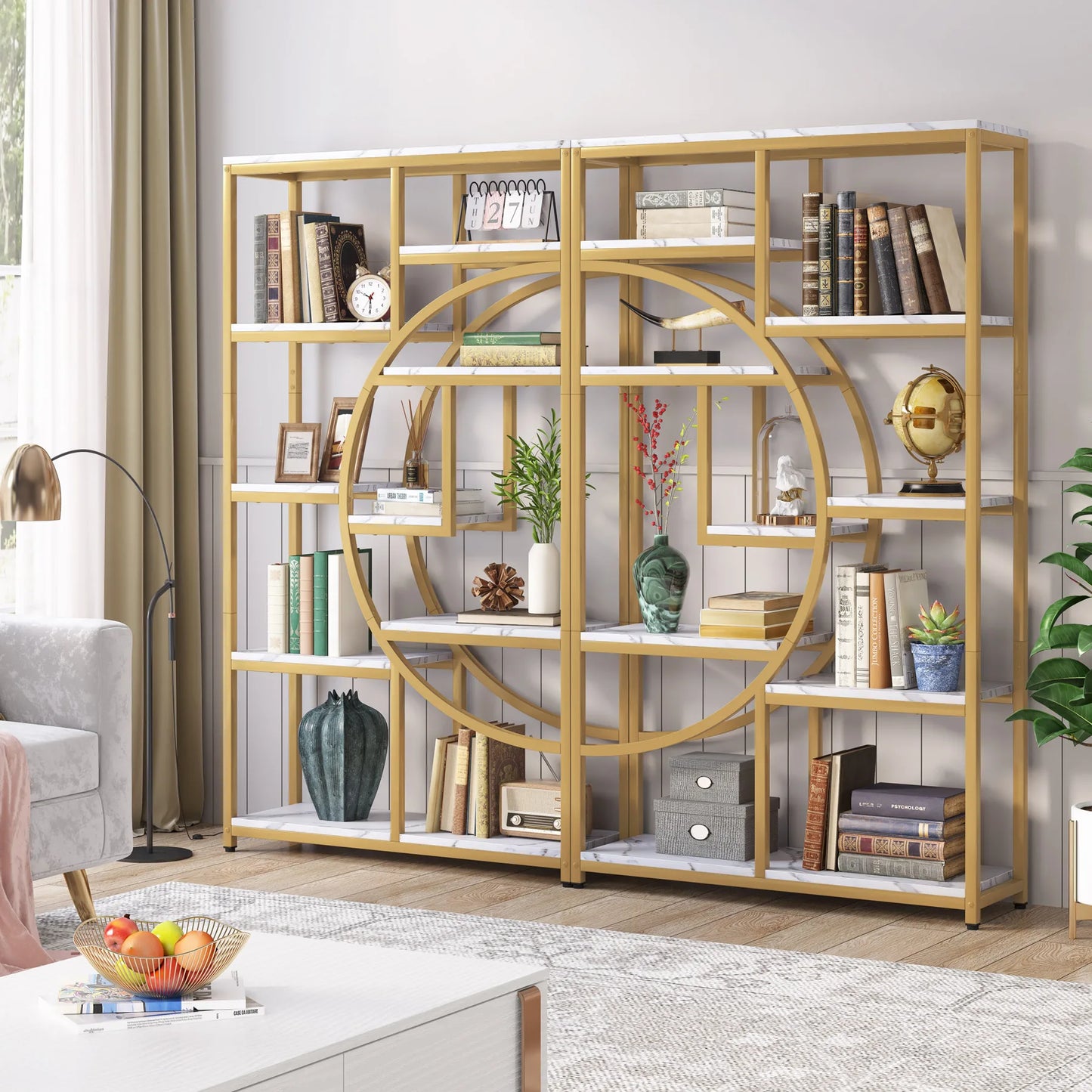 Tribesigns Gold 8-Shelf Etagere Bookcase Modern Display Shelf