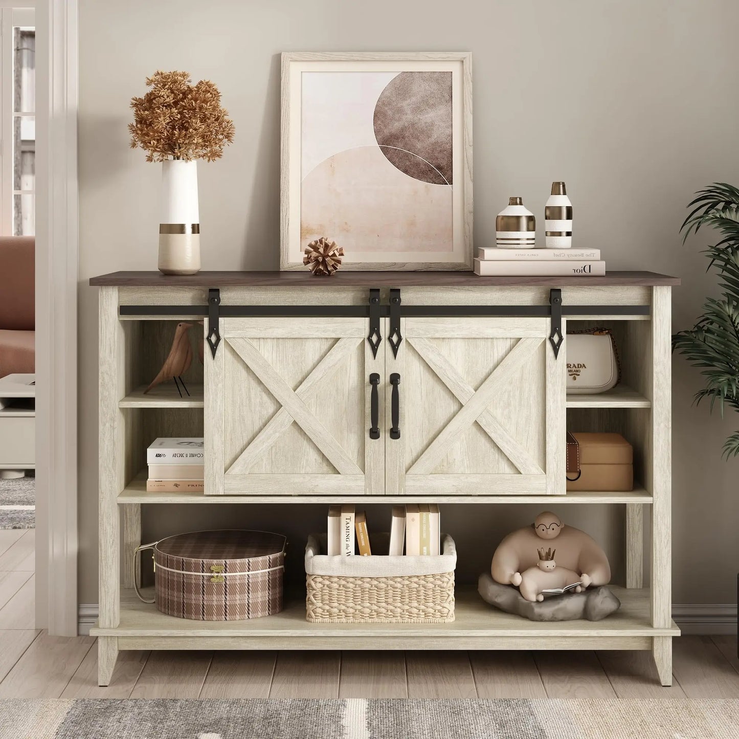 Vabches Entryway Table Sliding Barn Door Console Adjustable Storage