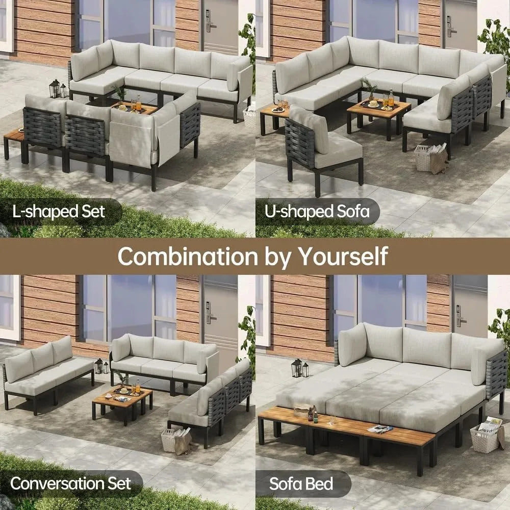 12 Pieces Outdoor Patio Furniture Set U-Shaped Sofa Modular Couch