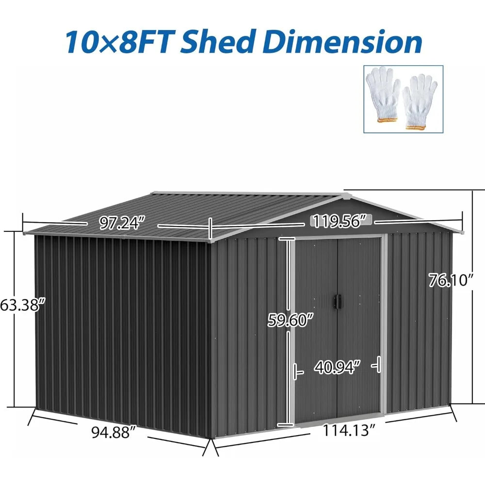 10X8 FT Outdoor Storage Shed Metal Tool Storage with Lockable Doors