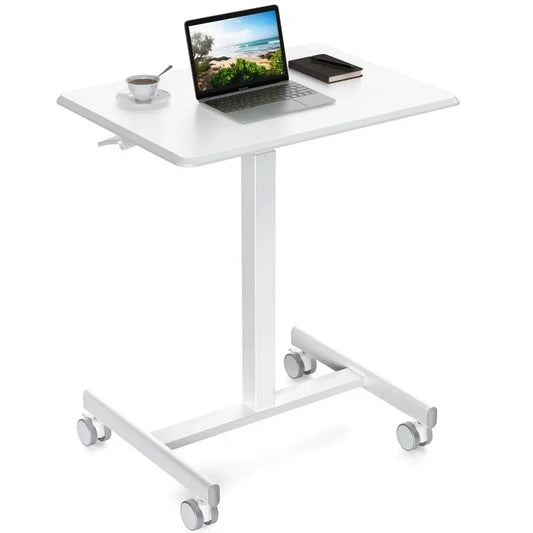 Small Mobile Standing Desk Portable Rolling Laptop Cart Adjustable Height