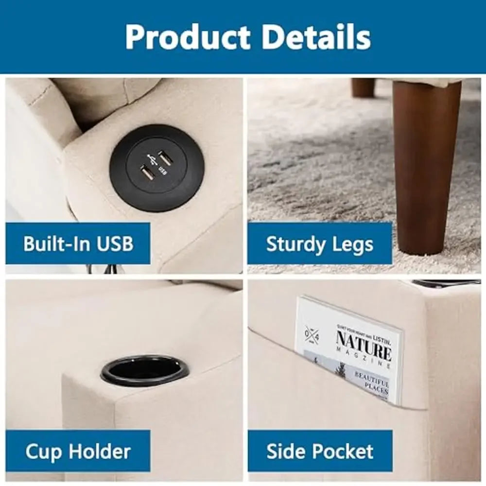 Modern L-Shape Sofa Sectional Couch with USB Port and Storage Ottoman