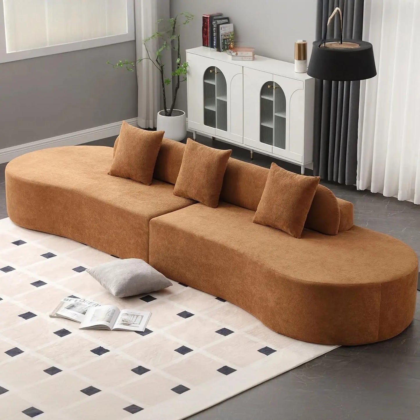 Luxurious Modern Sectional Sofa 4-Seater Living Room Couch with Pillows