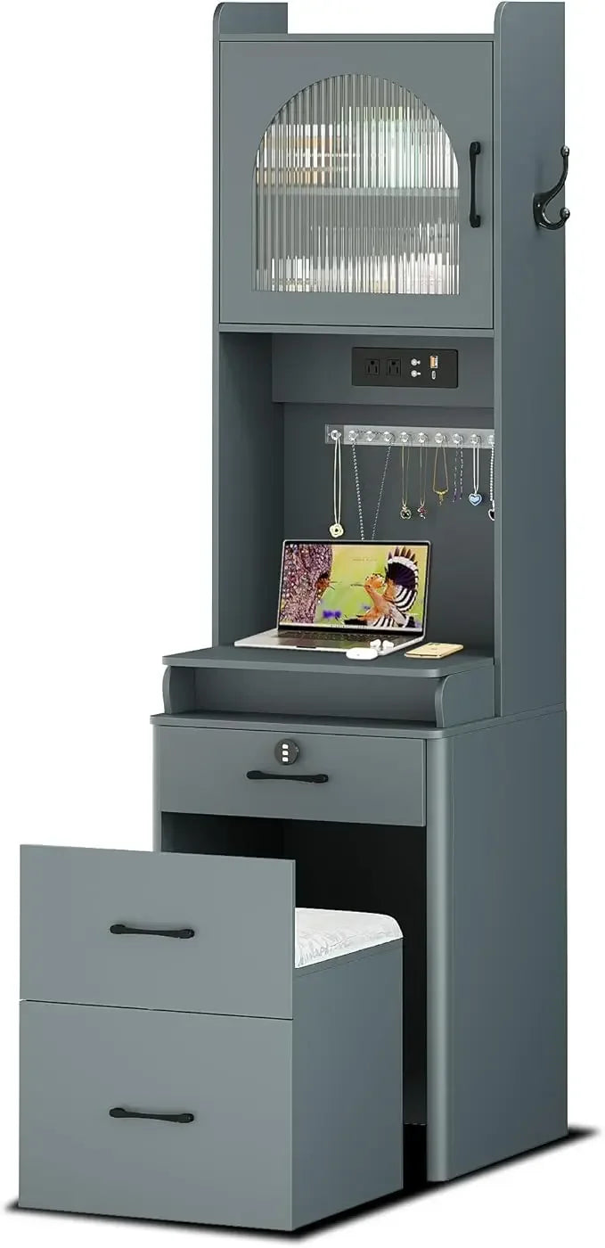 Small Vanity Desk with Mirror and LED Lights Compact Makeup Table