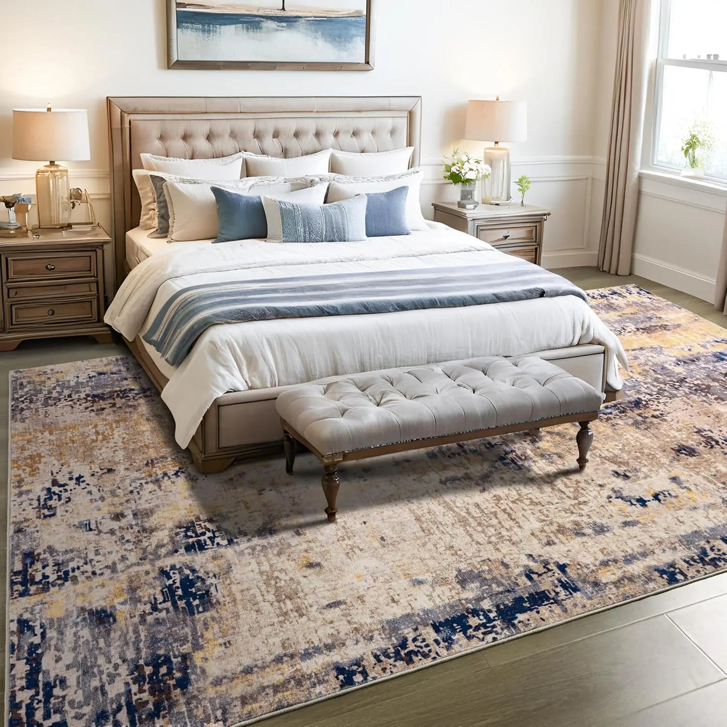 Large Modern Abstract Area Rug Boho Vintage Machine Washable Non Slip