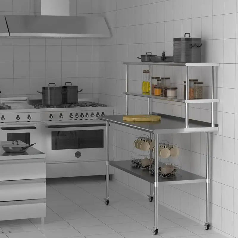 2-Tier Stainless Steel Double Overshelf 12x36 Inch 330lb Kitchen Shelf