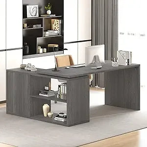 L Shaped Corner Desk with Storage Reversible Computer Desk