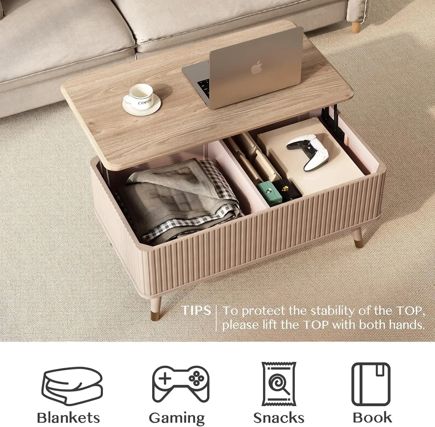 Lift Top Coffee Table with Storage Hidden Compartment Mid Century Modern