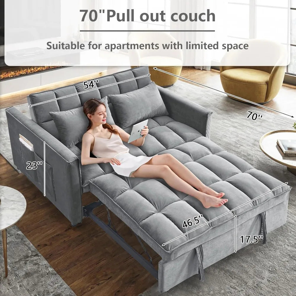 3-in-1 Convertible Sleeper Loveseat Sofa Bed Plush Pull-Out Futon w/ Storage