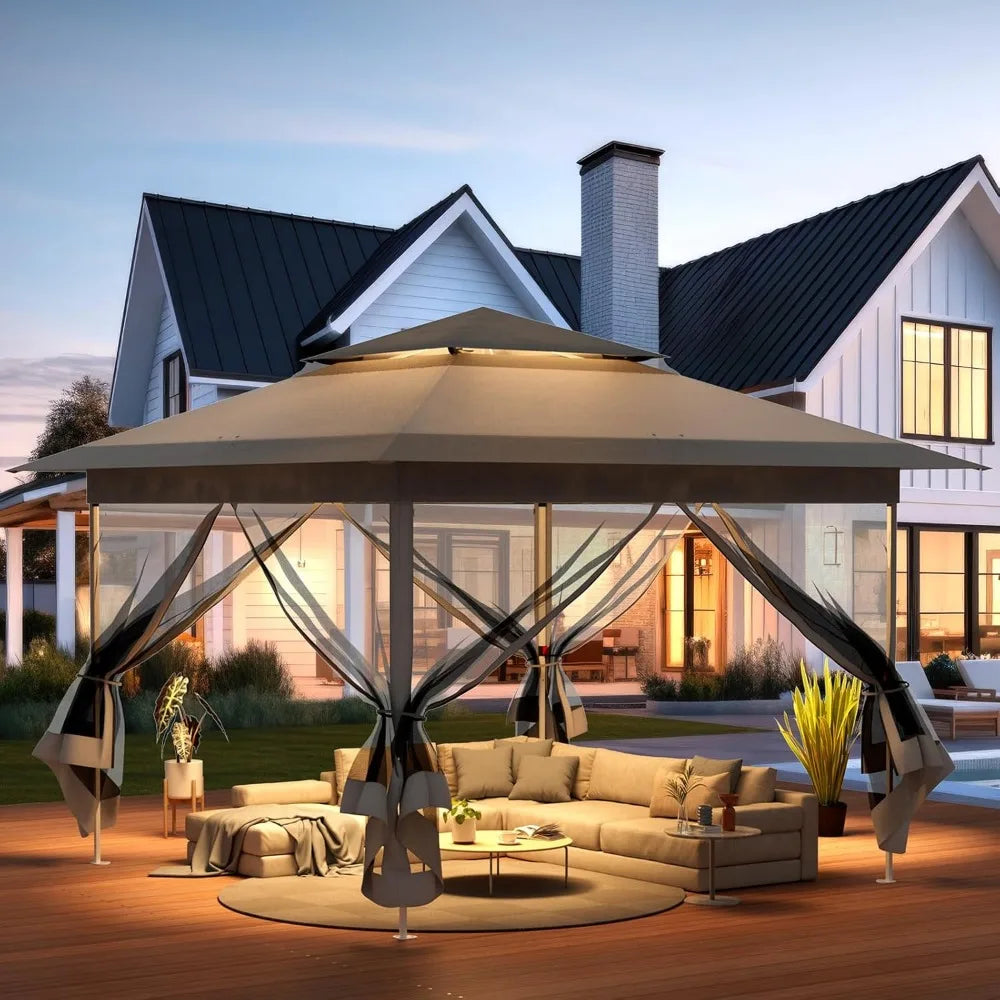 11x11 Gazebo Pop Up Outdoor Canopy Tent with Mesh Walls and Bag